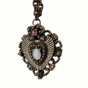 Ornate Heart Pendant Necklace with Moonstone and Ruby‎ Accent